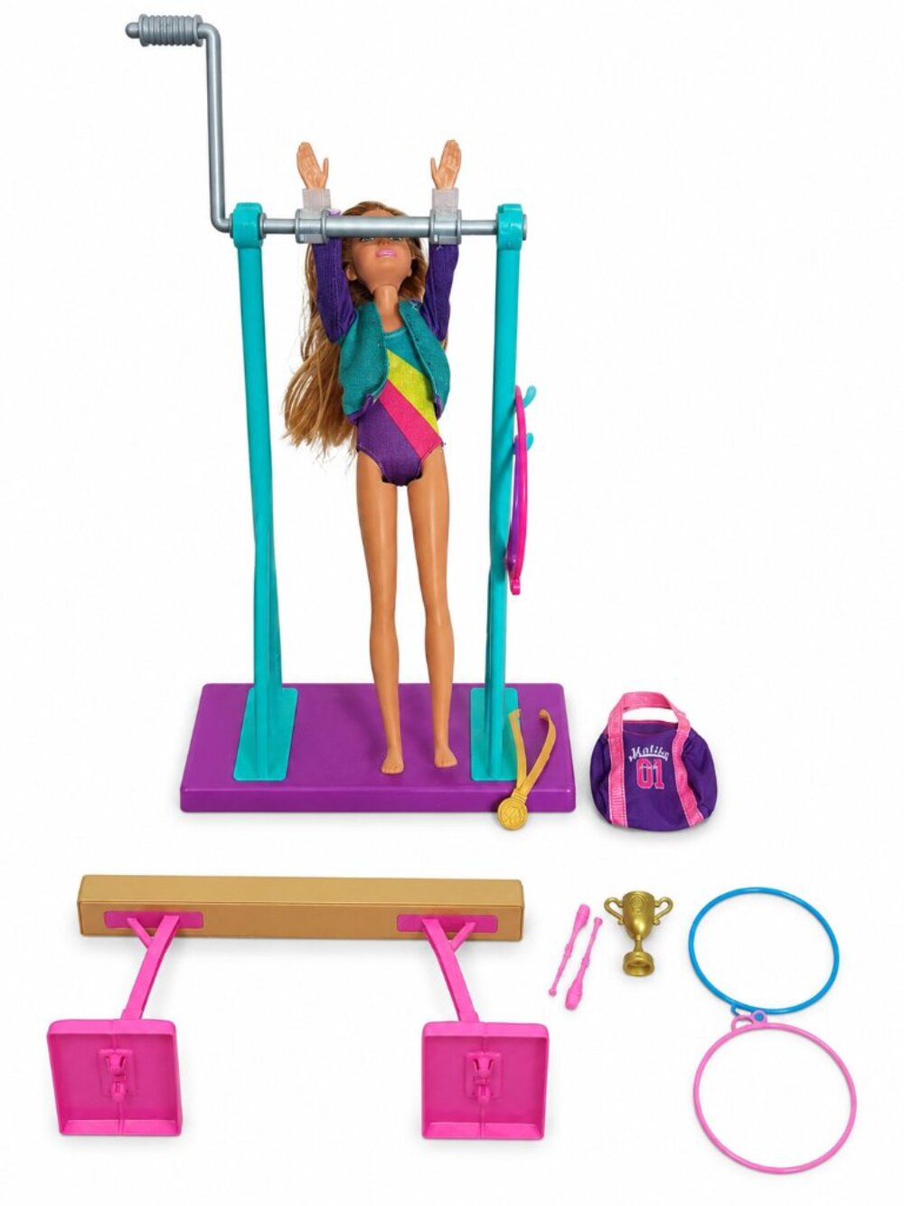 Barbie Stacie Gymnastics Playset Doll Balance Beam Uneven Bars Accessories Lot